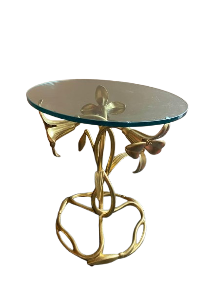 RARE, vintage mid century Drexel Lily bronze metallic table with glass top