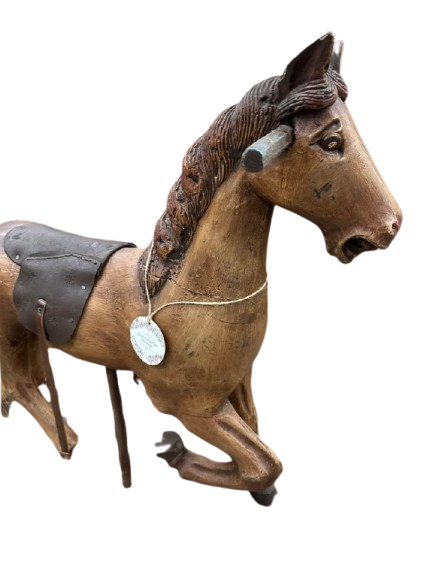 1900’s Antique Rocking Horse on Removable Wheeled Platform