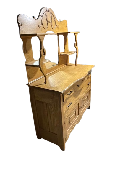 Heavy wooden dresser with mirror