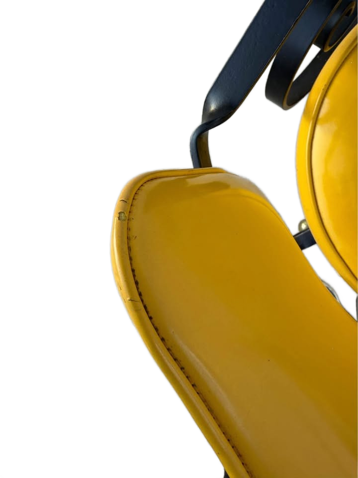 Mid-Century Modern Swivel Chair with Yellow Vinyl Upholstery and Black Metal Frame