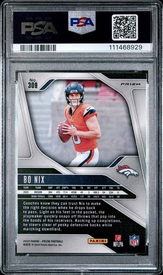 2024 PANINI PRIZM DISCO PRIZM #309 BO NIX ROOKIE RC PSA 10