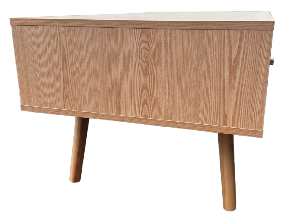 Mid-Century Modern Coffee Table – Rattan Drawer with Gold Detail