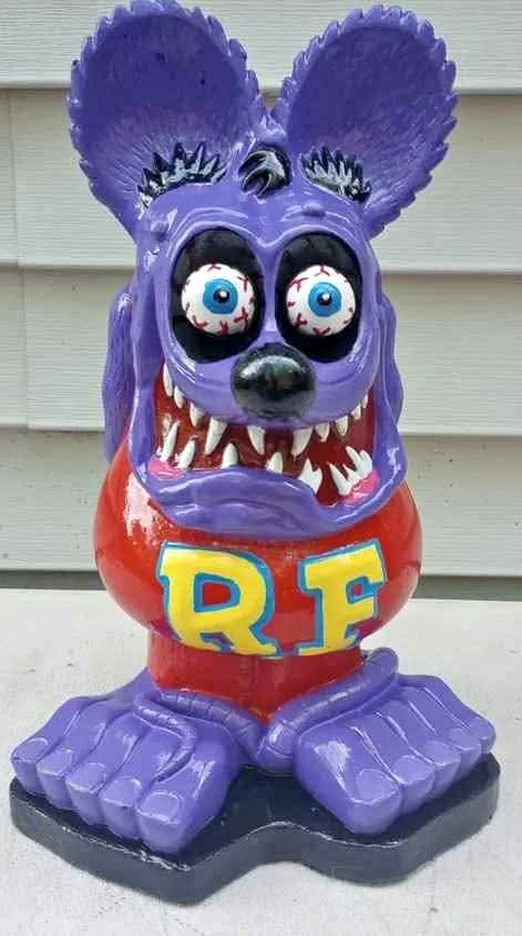 Hand Painted Cement Rat Fink