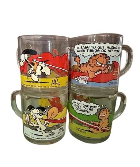Vintage 1970s McDonalds Garfield Characters collectible Glass Mugs set of 4