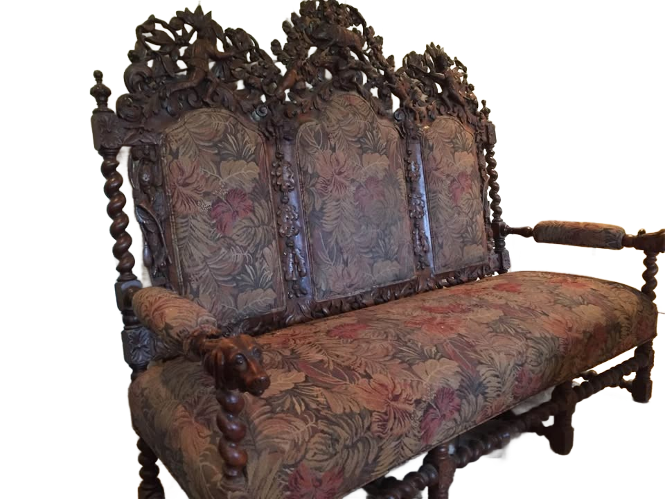 Jacobian Setee Hand carved dogs