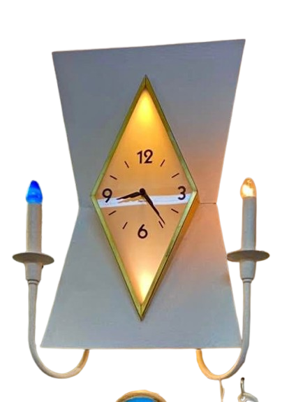 Vintage 1950s Midcentury Modern Wall Clock with Candleabra Kitsch