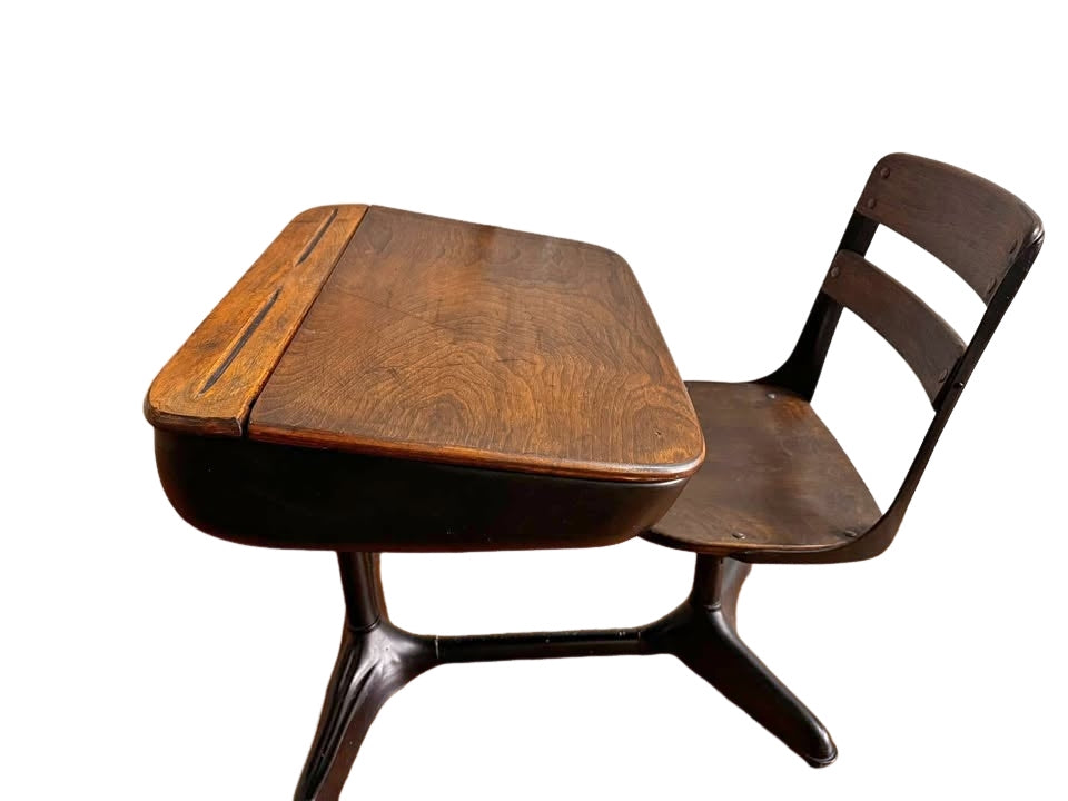 Antique , Vintage School Desk with Cast Iron Base