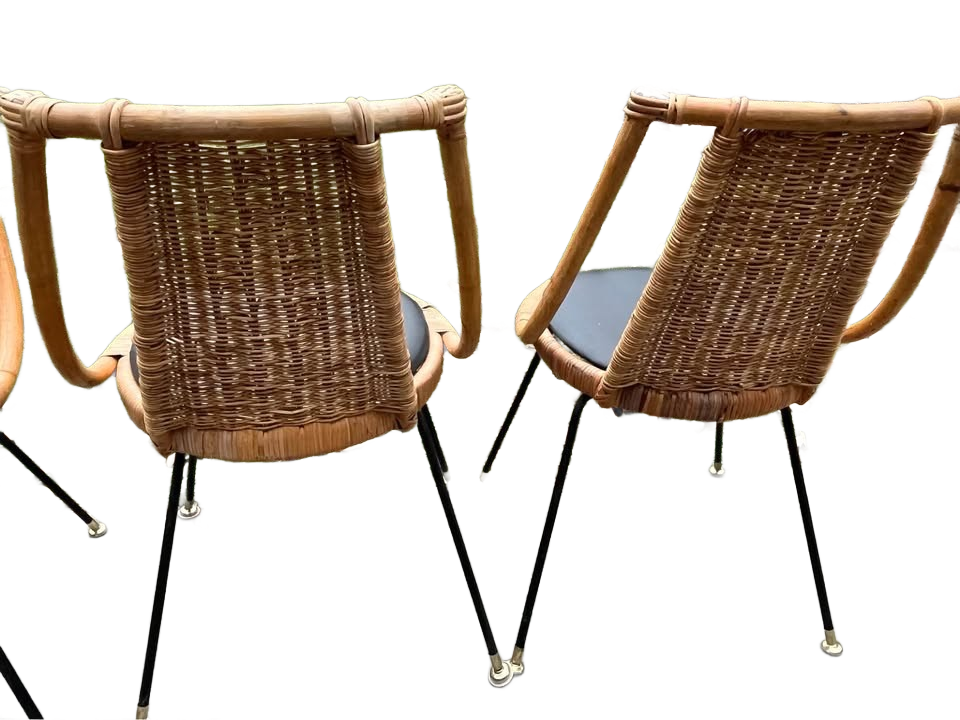Mid-Century Modern Danny Ho Fong Tropi-cal Wicker Rattan Chairs (set of 4)