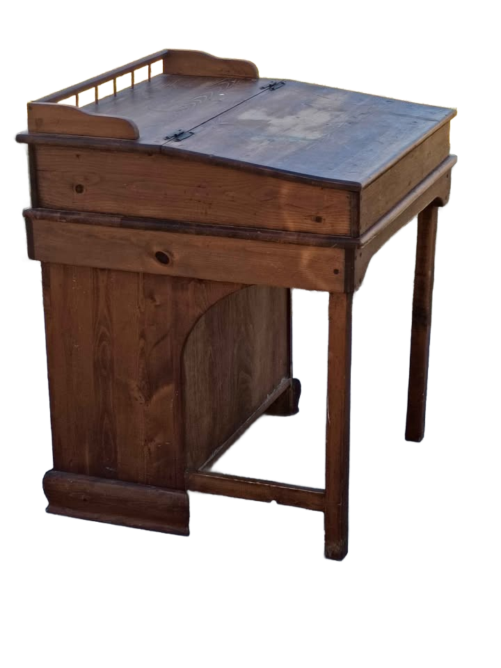 Vintage 1950s Solid Pine Wood Captains Desk/ Davenport Slant Lift Top Plus Storage Shelves