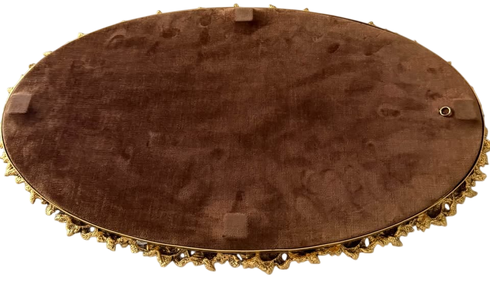 Large 18" Oval Gold Rose Metal Framed Hollywood Regency Oval Mirror Vanity Tray, Vintage Mirror Aest