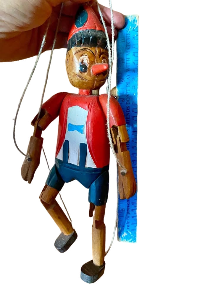 Antique Pinocchio Marionette 14” hand carved and painted original Disney Geppetto vintage