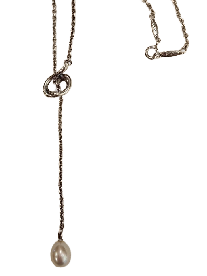 VINTAGE TIFFANY & CO Elsa Perette Wave Silver Necklace w/Pearl Drop❣️