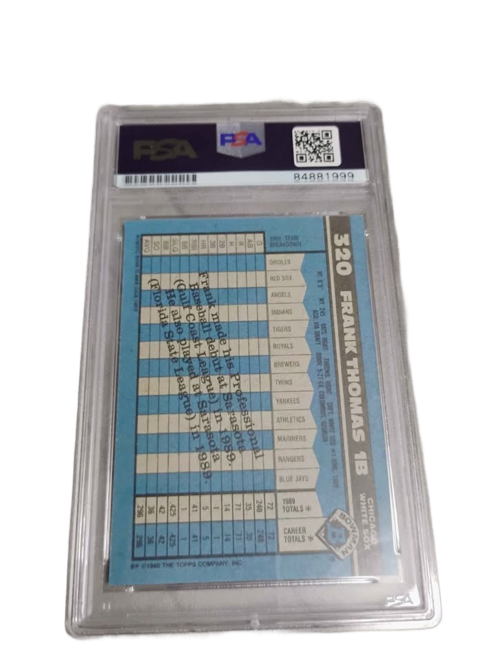 Frank Thomas 1990 Bowman Rookie Card On Card Autographed PSA Certified