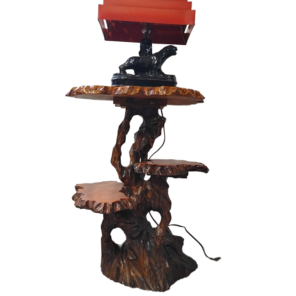 Vintage MCM Japanese 3-Tier Side Table Root Carved Live Edge Bonsai Plant Stand