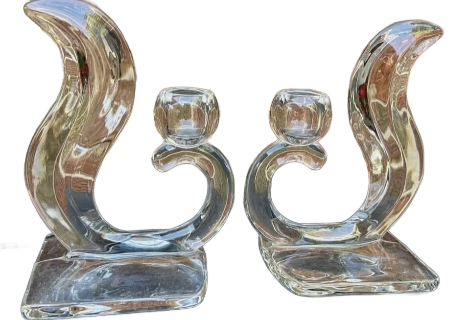Vintage New Martinsville Squirrel Tail Flame Candle Holders Set Of 2 Midcentury
