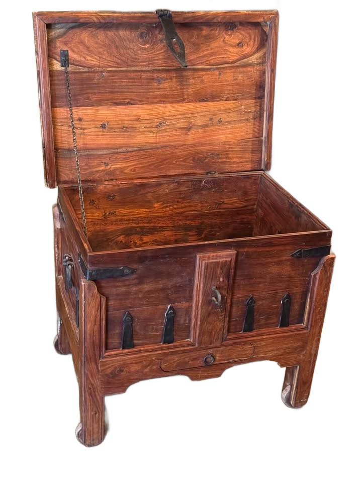 Exceptional Hand Crafted HardWood and Hand Forged Iron Work describe this Classic Chest.