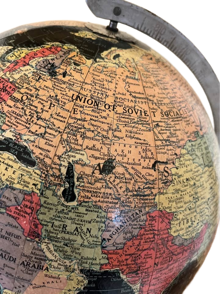 Vintage replogle starlight black 12” globe, distressed