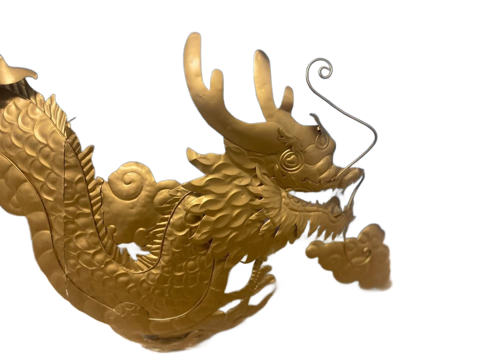 Large Gold Metal Chinese Dragon Wall Hanging Art