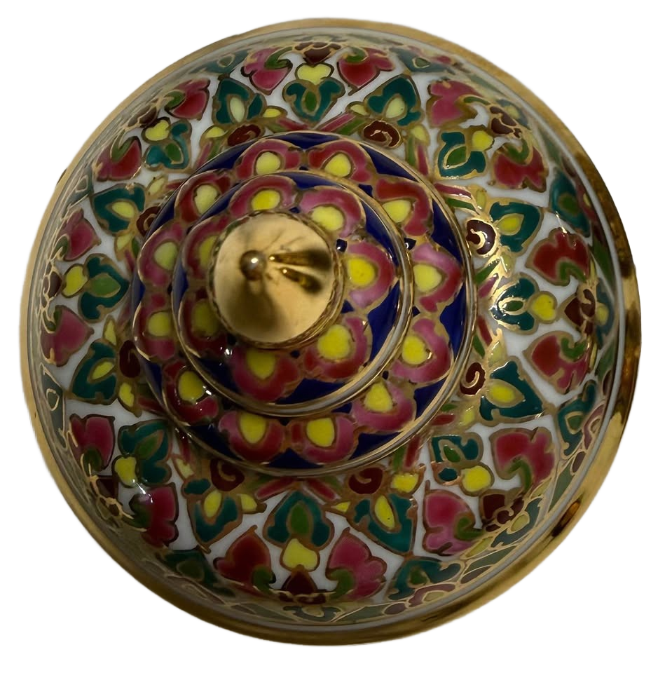 Beautiful Hand Painted Benjarong Small Trinket Jar/Dish With Lid Gold Set of 3