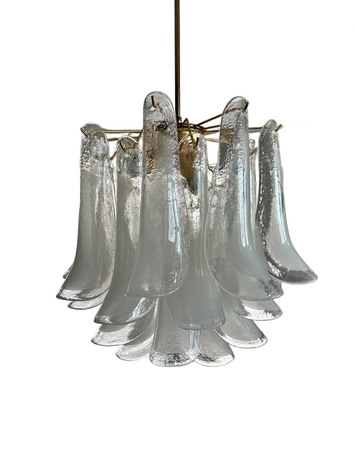 Mid-century modern Mazzega Murano glass petal chandelier with a brass frame
