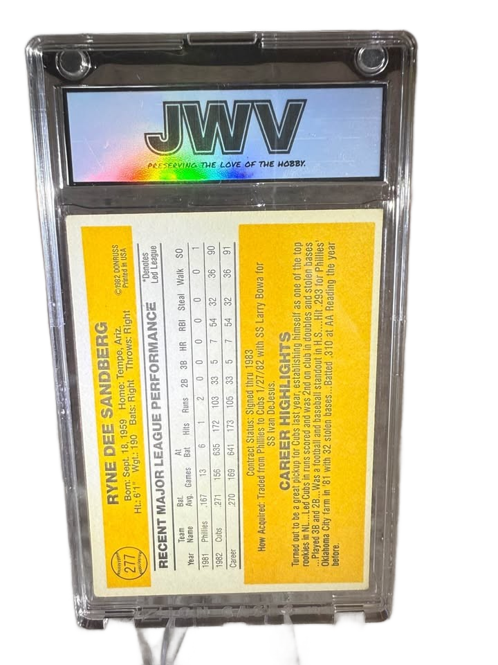 1983 Donruss Ryne Sandberg Rookie RC #277 – Chicago Cubs HOF Legend