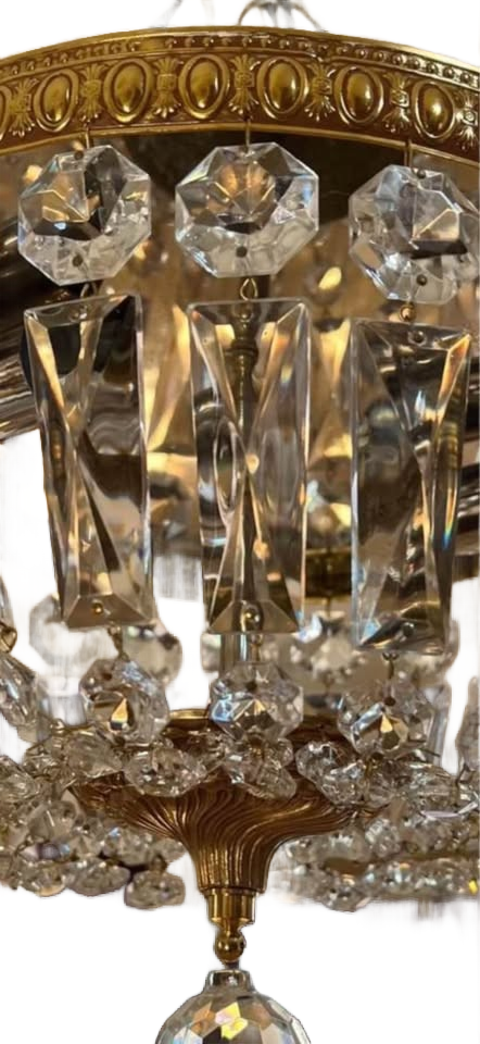 Vintage Chandelier /Flush Mount Crystal & Brass 10x8