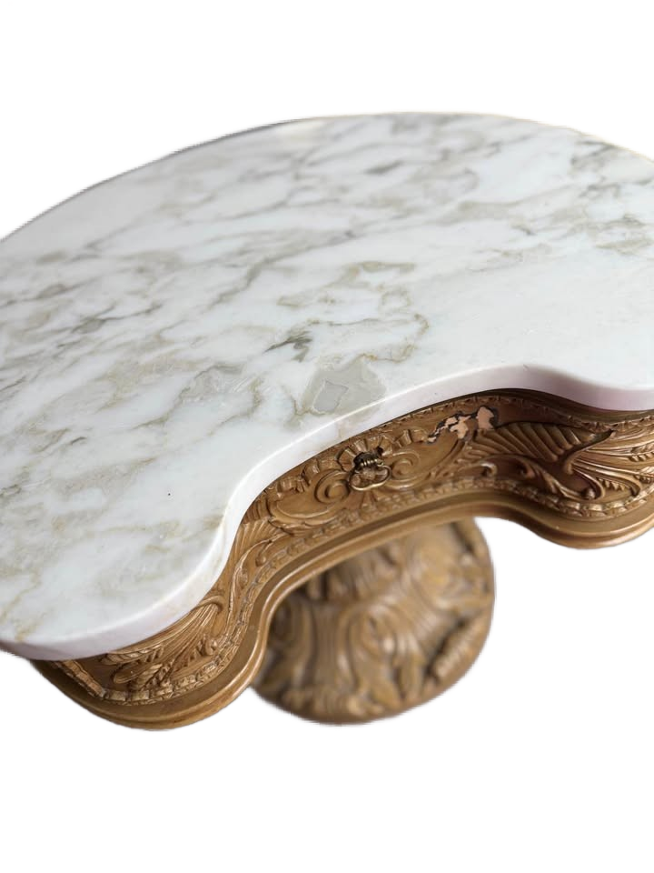 2 Vintage French Provincial Style Carved Wood Side Tables With a Marble Top.