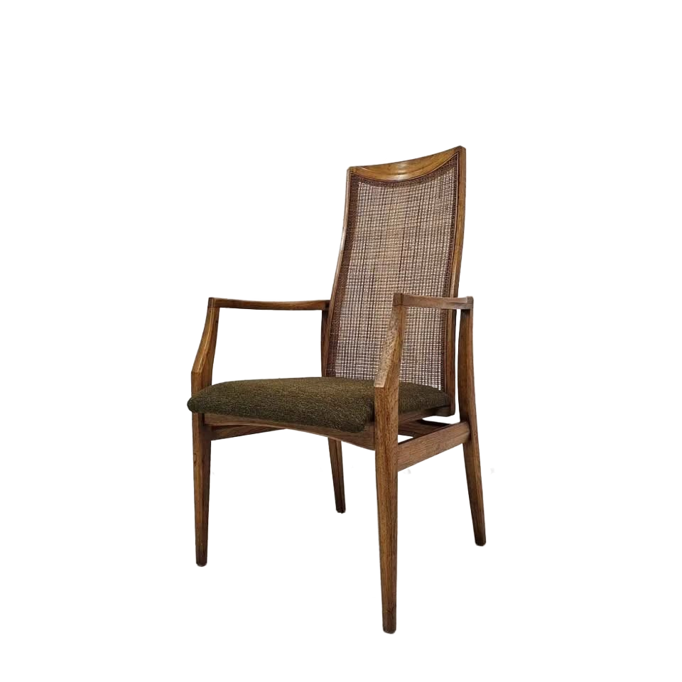 Vintage MCM Walnut & Cane Armchair
