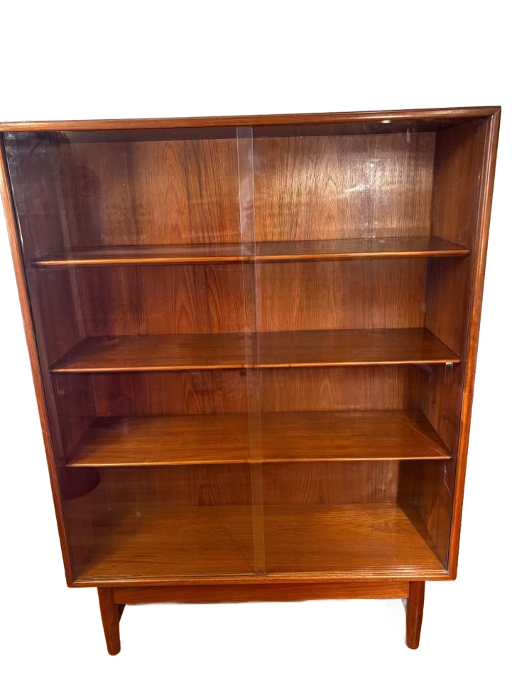 Mid-Century Danish Teak Bookcase by Povl Dinesen – Sliding Glass Doors, 1960s