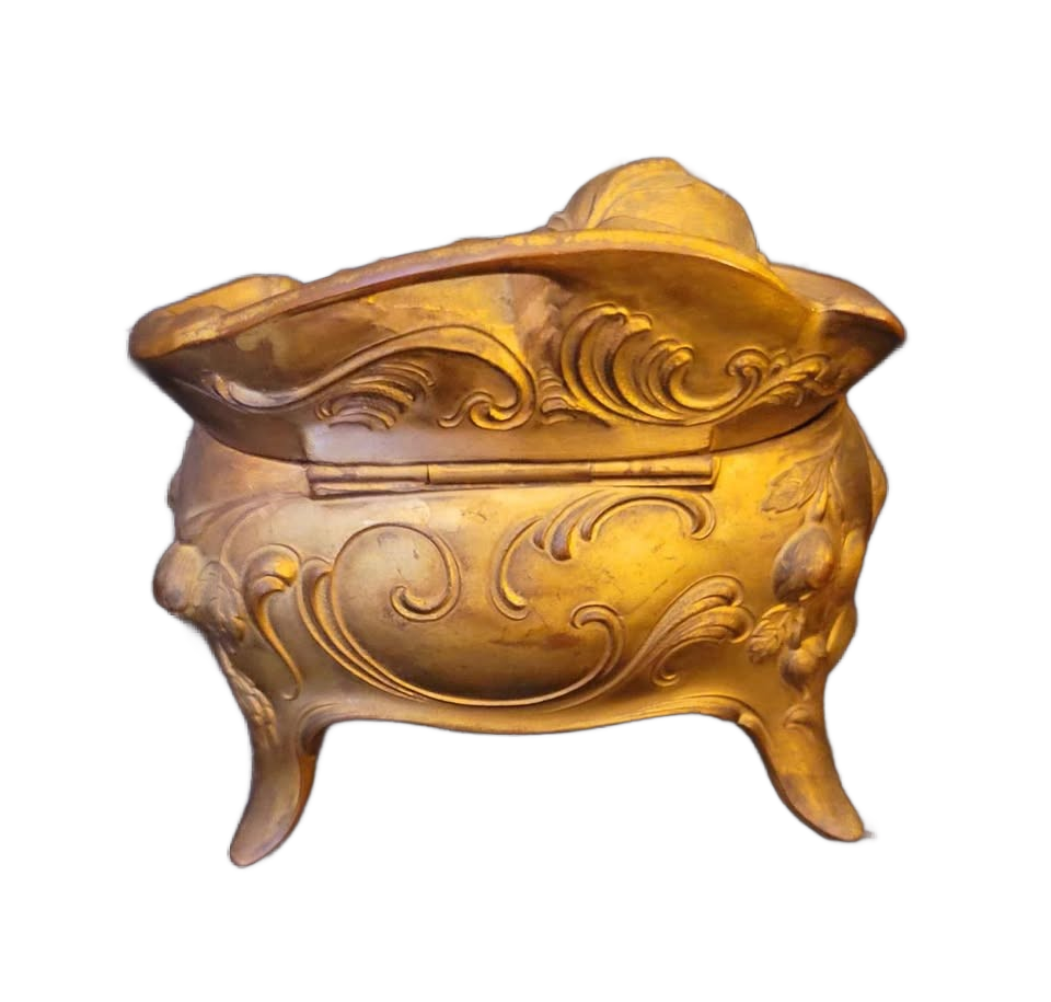 Vintage Very Large Art Nouveau Era Jewelry Casket, 5" by 3.5"
