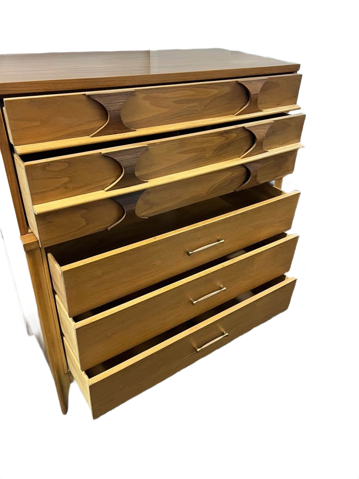 Vintage Mid Century Modern "Perspecta" Highboy 5 Drawer Tall Dresser by Kent Coffey
