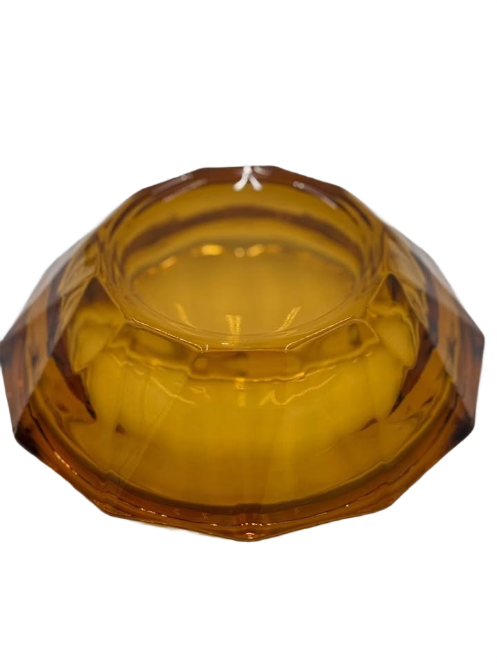 Vintage Viking glass HEAVY Amber Diamond Point covered dish