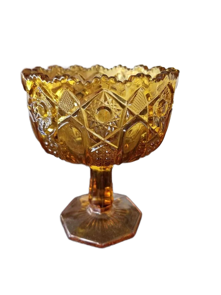 Vintage Amber Pressed Glass Footed Candy Dish 5” X 6.5