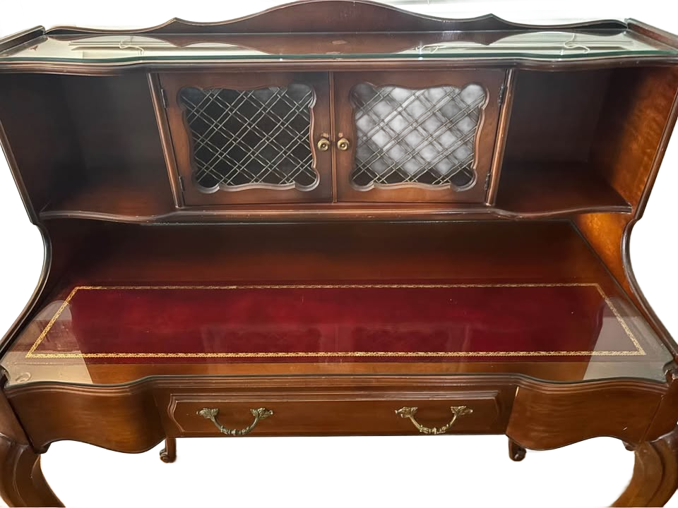 Vintage Mahogany Secretary / Writing Desk with Glass Inset