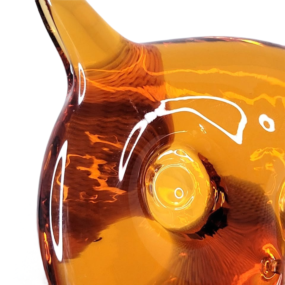Vintage Viking Art Glass Amber Owl Figurine Paperweight Hand Blown MCM