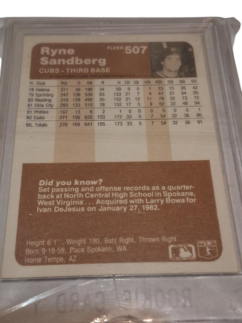 1983 Fleer #507 Ryne Sandberg RC