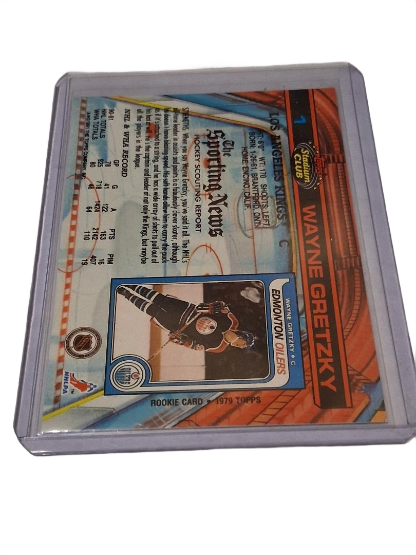 Wayne Gretzky Card (1991) Featuring His 1979 Rookie Card TOPPS STADIUM CLUB # 1
