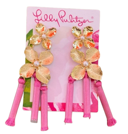 LILLY PULITZER Via Flora Roxie Pink Gold Orchid Tassel Earrings