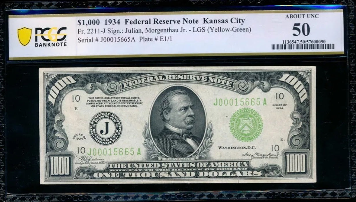 1934 $1000 Kansas City FRN PCGS 50