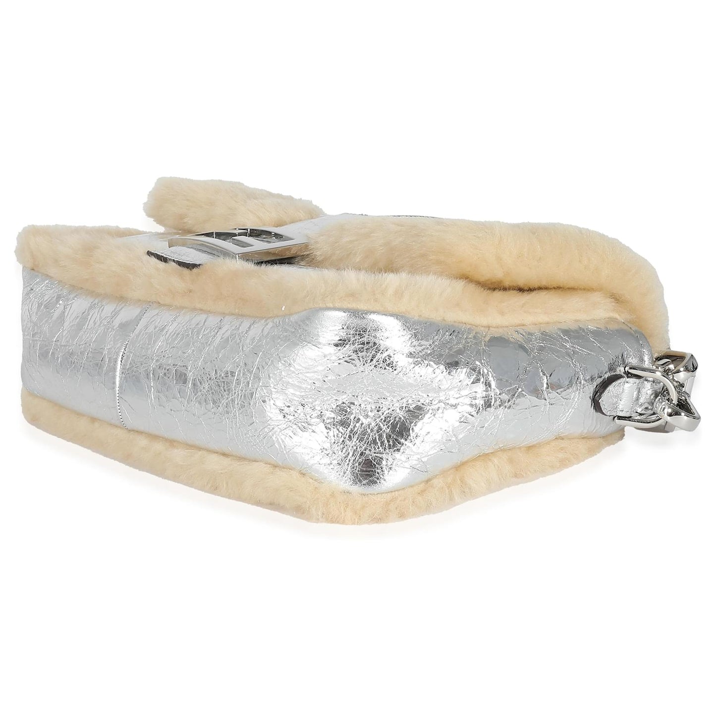 Fendi Craquelé Silver Sheepskin Medium Iconic Baguette Bag