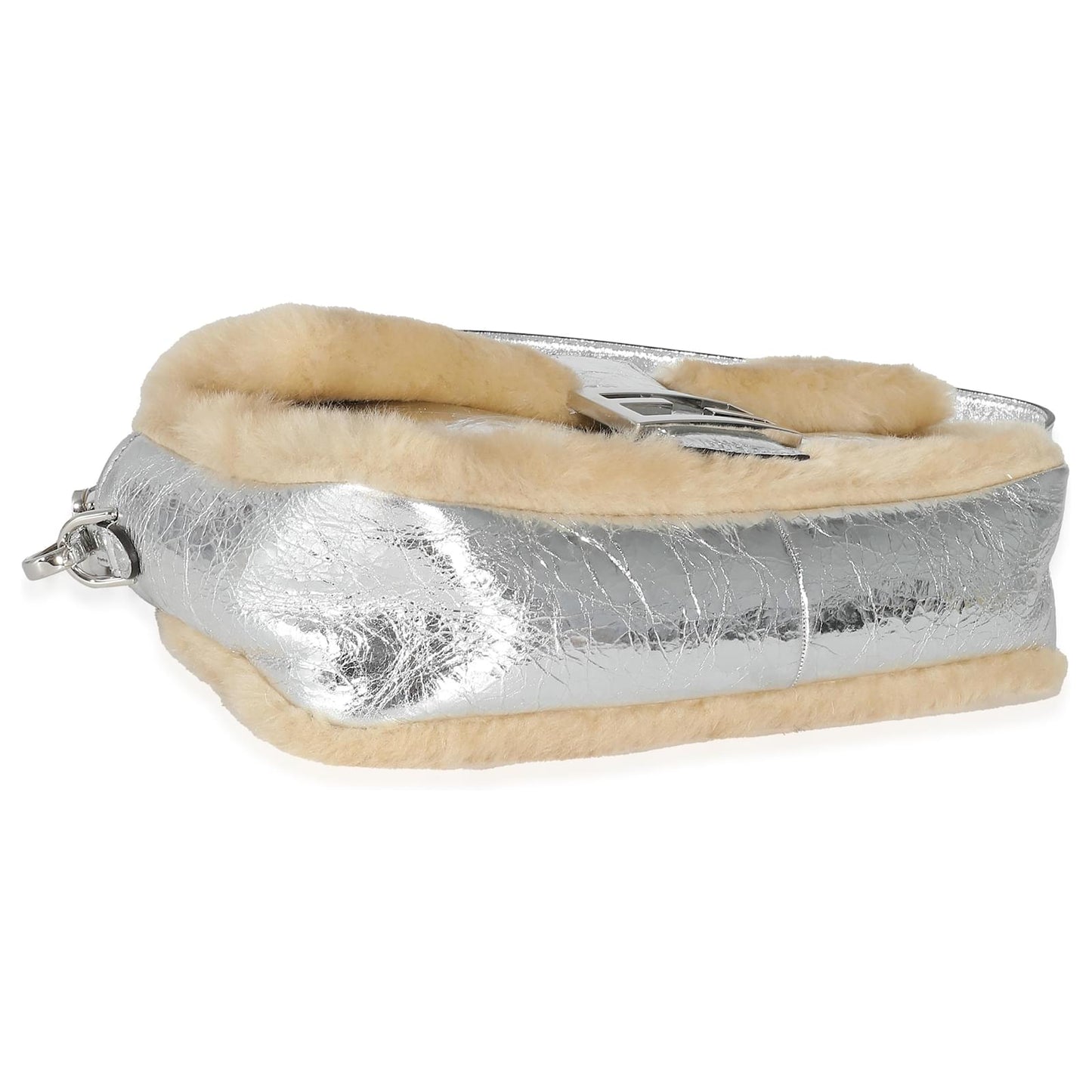 Fendi Craquelé Silver Sheepskin Medium Iconic Baguette Bag