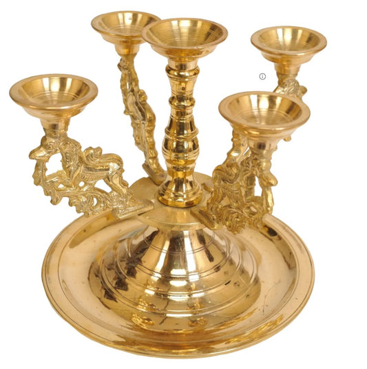 7" Five-Wick Yali Lamps in Brass | Handmade | Made in India
