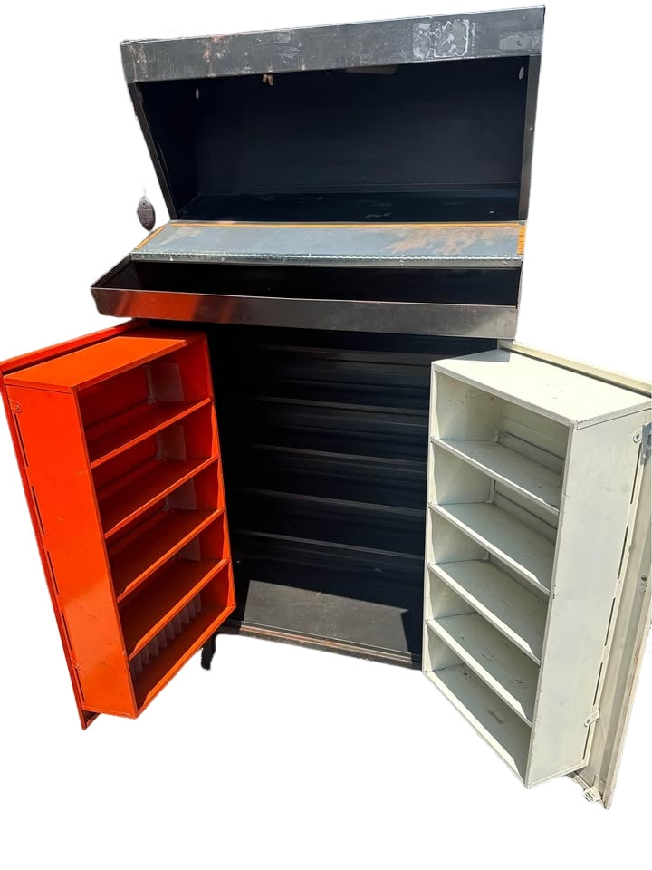 Automotive cabinets. With great vintage sign graphics.