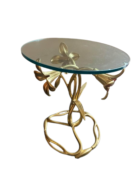 RARE, vintage mid century Drexel Lily bronze metallic table with glass top