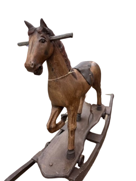 1900’s Antique Rocking Horse on Removable Wheeled Platform