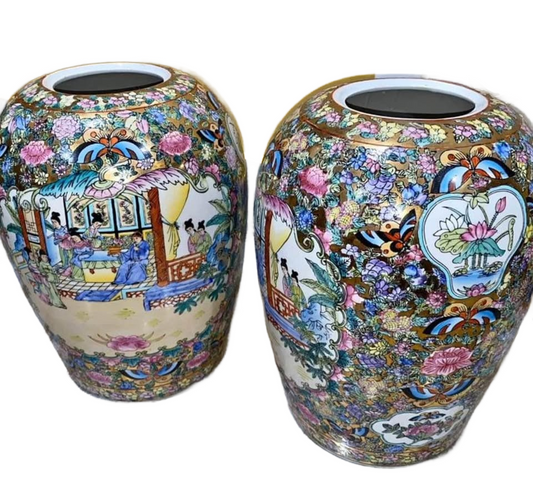 Fine-Detailed Authentic China Vases with Gold Touches