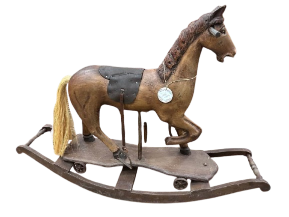 1900’s Antique Rocking Horse on Removable Wheeled Platform