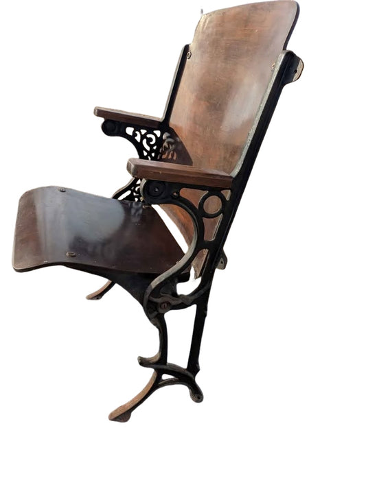 Vintage cast iron and wood theater chair