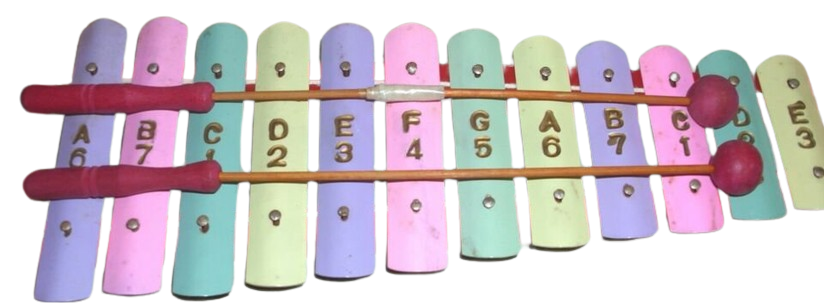 Vintage Japanese Tin Portable Xylophone Late 1940's ? Original Box w/Graphics!