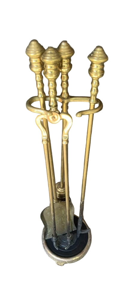 Vintage 5 Piece Brass 1950' Fireplace Tool Poker Set